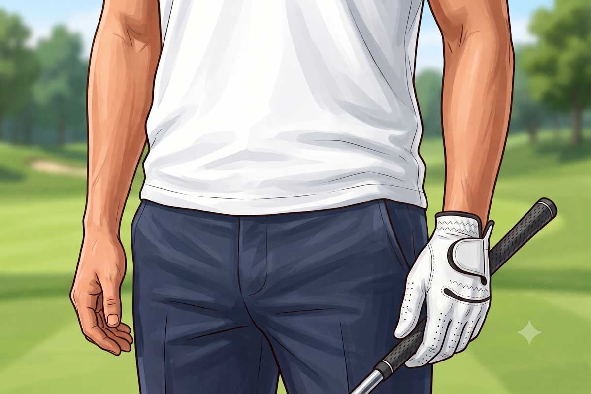米ゴルフ誌「Golf Digest」は、裾がパンツのファスナー中央付近に収まり、ポケットの一部が見える程度を、きれいに見える長さの目安と紹介