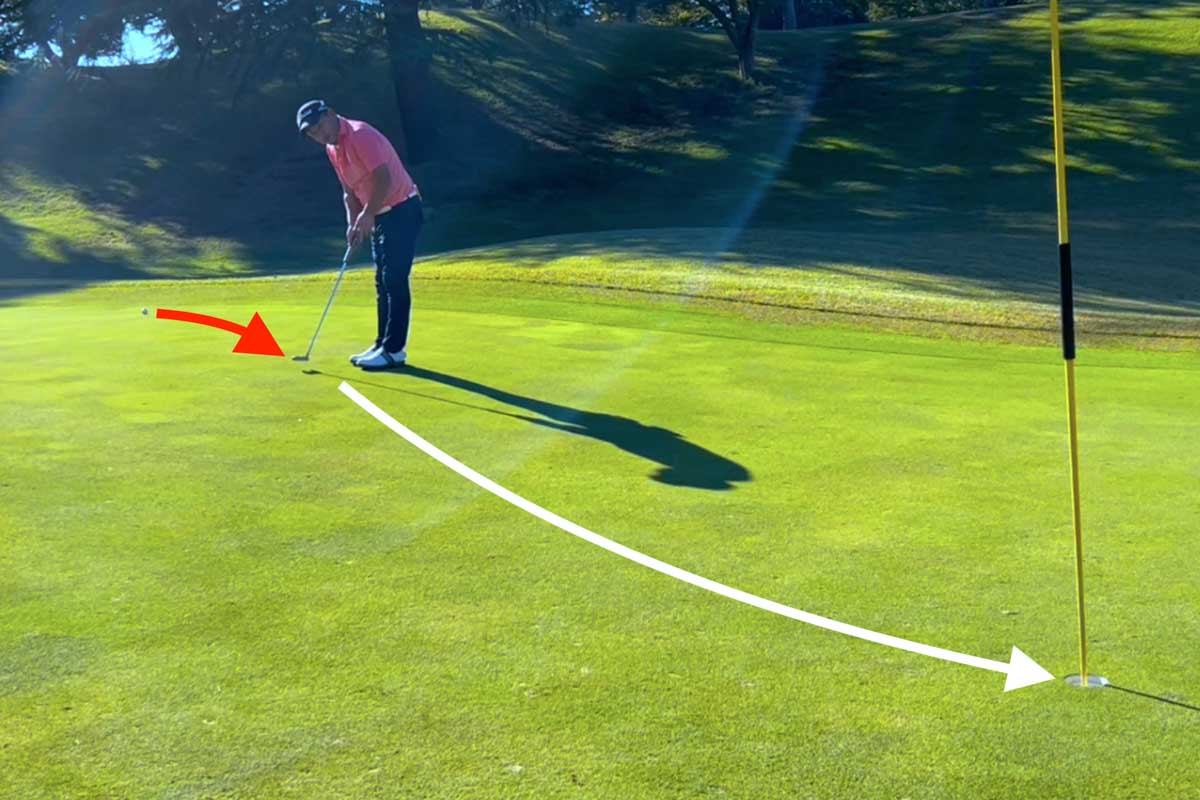 長い距離や複雑なラインでのパッティングでは、「途中からカップイン」までのイメージ作りもルーティンに入れる