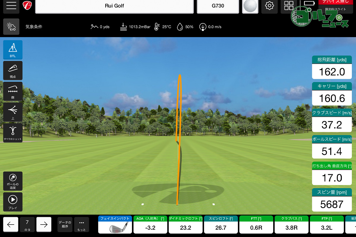 「G730」7番アイアンをルイゴルフさんが試打した数値データ
